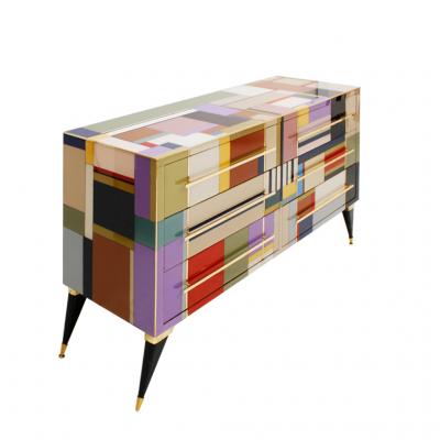  L A Studio Mid Century Modern Style Murano Glass and Brass Italian Sideboard by L A Studio