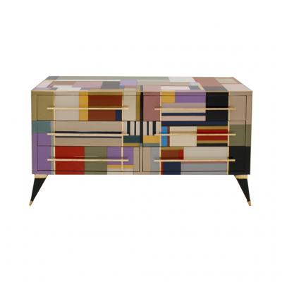  L A Studio Mid Century Modern Style Murano Glass and Brass Italian Sideboard by L A Studio