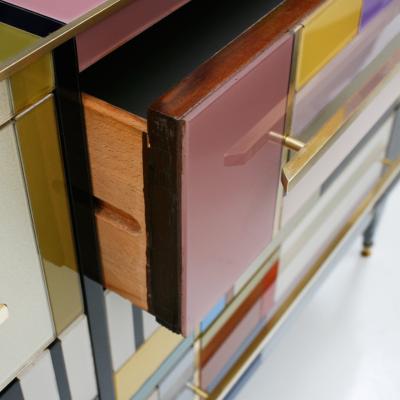  L A Studio Mid Century Modern Style Murano Glass and Brass Italian Sideboard by L A Studio