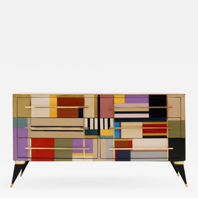  L A Studio Mid Century Modern Style Murano Glass and Brass Italian Sideboard by L A Studio