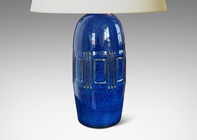  L Hjorth Keramik Large Table Lamp in saturated Blue Glaze by L Hjorth