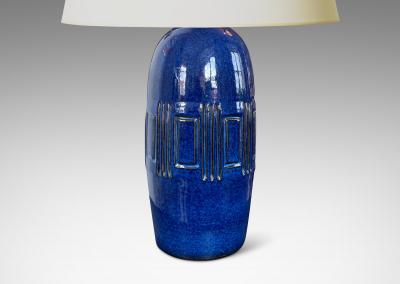  L Hjorth Keramik Large Table Lamp in saturated Blue Glaze by L Hjorth