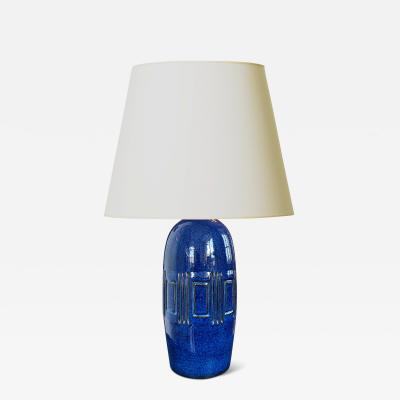  L Hjorth Keramik Large Table Lamp in saturated Blue Glaze by L Hjorth