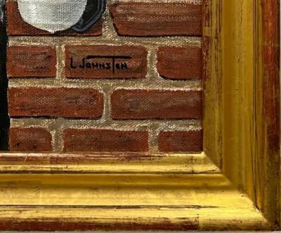  L Johnston Vintage American Urban Realism Painting by L Johnston Barbershop Theme