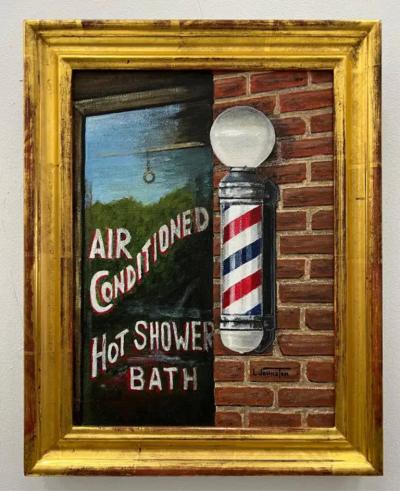  L Johnston Vintage American Urban Realism Painting by L Johnston Barbershop Theme