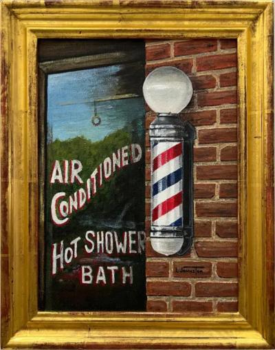  L Johnston Vintage American Urban Realism Painting by L Johnston Barbershop Theme