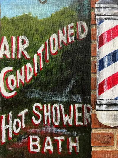  L Johnston Vintage American Urban Realism Painting by L Johnston Barbershop Theme