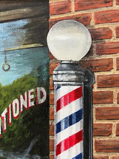  L Johnston Vintage American Urban Realism Painting by L Johnston Barbershop Theme