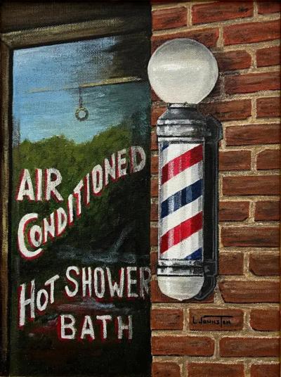  L Johnston Vintage American Urban Realism Painting by L Johnston Barbershop Theme