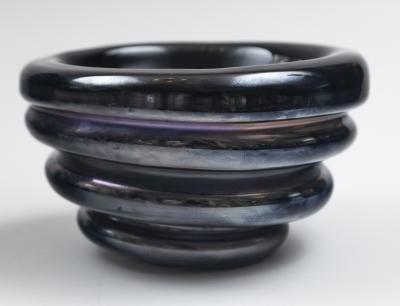  LAntiquaire Limited Edition Murano Black Coral Ribbed Glass Vase Bowl Set Signed