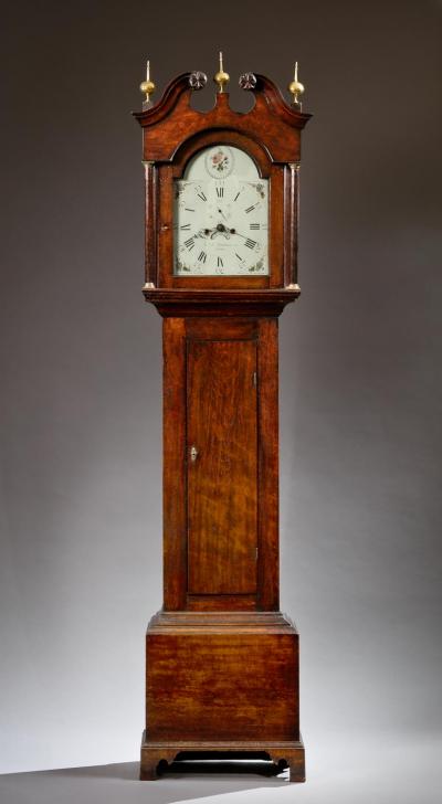  LEVI ABEL HUTCHINS DAVID YOUNG CHIPPENDALE TALL CLOCK WITH WORKS BY LEVI AND ABEL HUTCHINS