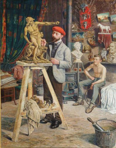  LOUIS GUSTAVE CAMBIER BELGIAN LOUIS GUSTAVE CAMBIER INTERIEUR DATELIER OIL ON CANVAS