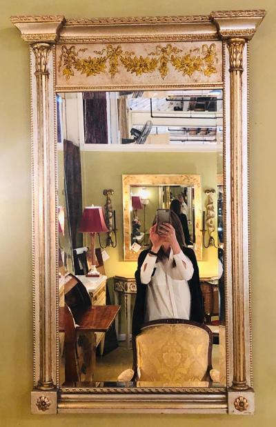  La Barge Italian Console Mirror Having Silver Leaf Eglomise Design by LaBarge