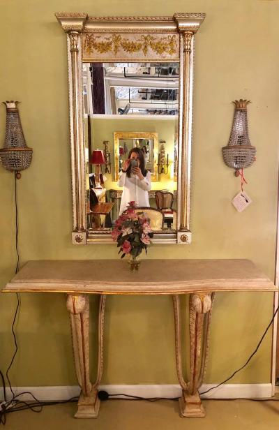  La Barge Italian Console Mirror Having Silver Leaf Eglomise Design by LaBarge