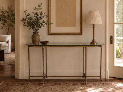  La Barge LaBarge German Modern Console Table Brass Glass Germany 1970s