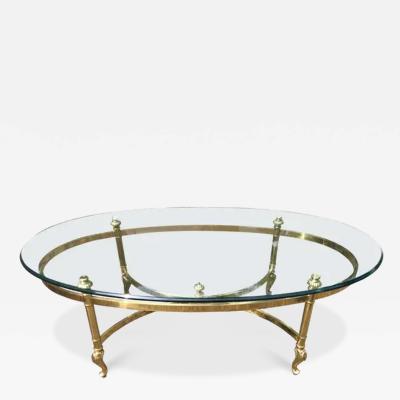  La Barge Lovely La Barge Oval Glass Brass Cocktail Table Hollywood Regency
