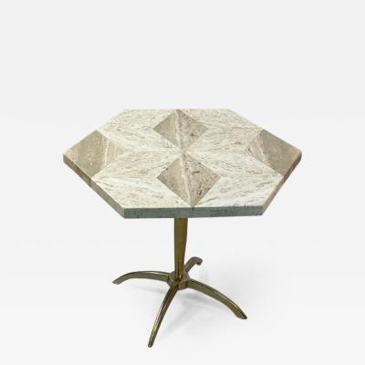  La Barge MID CENTURY MODERN HEXAGONAL DIAMOND PATTERNED TRAVERTINE TOP TABLE