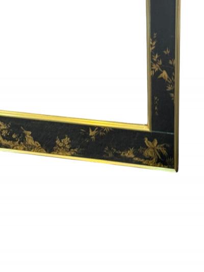  La Barge MODERN BLACK GLASS CHINOISERIE MIRROR BY LA BARGE