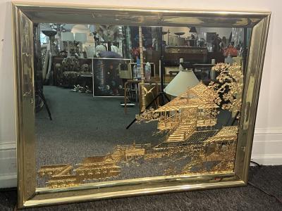  La Barge MODERN CHINOISERIE GOLD DECORATED MIRROR BY LA BARGE