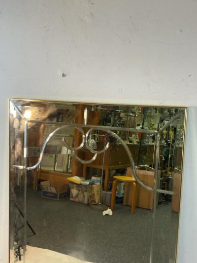  La Barge MONUMENTAL MODERN BRASS FRAMED ENGRAVED MIRROR BY LA BARGE