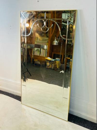  La Barge MONUMENTAL MODERN BRASS FRAMED ENGRAVED MIRROR BY LA BARGE