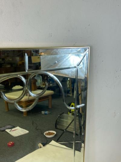  La Barge MONUMENTAL MODERN BRASS FRAMED ENGRAVED MIRROR BY LA BARGE