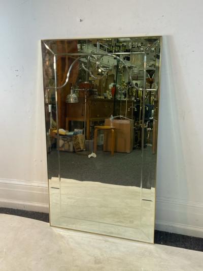  La Barge MONUMENTAL MODERN BRASS FRAMED ENGRAVED MIRROR BY LA BARGE