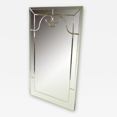  La Barge MONUMENTAL MODERN BRASS FRAMED ENGRAVED MIRROR BY LA BARGE