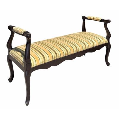  La Maison Pierre Frey 18th C Style Italian Black Lacquered Silk Cut Velvet Upholstered Bench