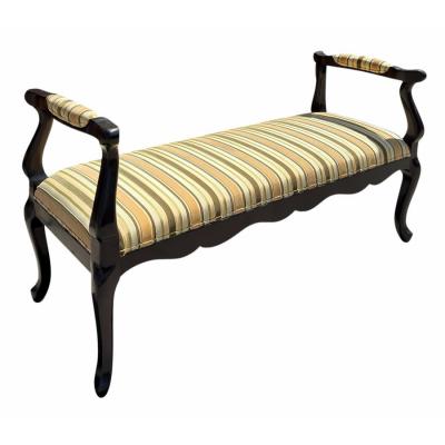  La Maison Pierre Frey 18th C Style Italian Black Lacquered Silk Cut Velvet Upholstered Bench