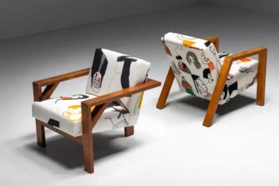  La Maison Pierre Frey Dutch Modernist Chair in Pierre Frey Fabric 1960s