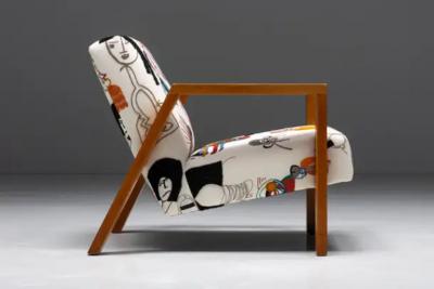  La Maison Pierre Frey Dutch Modernist Chair in Pierre Frey Fabric 1960s