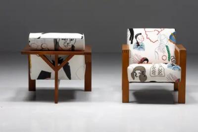  La Maison Pierre Frey Dutch Modernist Chair in Pierre Frey Fabric 1960s
