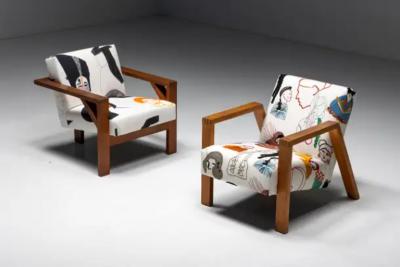  La Maison Pierre Frey Dutch Modernist Chair in Pierre Frey Fabric 1960s