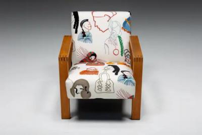  La Maison Pierre Frey Dutch Modernist Chair in Pierre Frey Fabric 1960s