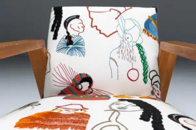  La Maison Pierre Frey Dutch Modernist Chair in Pierre Frey Fabric 1960s