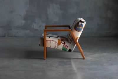  La Maison Pierre Frey Dutch Modernist Chairs in Pierre Frey Fabric 1960s