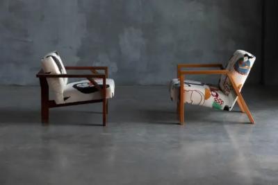  La Maison Pierre Frey Dutch Modernist Chairs in Pierre Frey Fabric 1960s