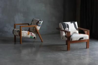  La Maison Pierre Frey Dutch Modernist Chairs in Pierre Frey Fabric 1960s