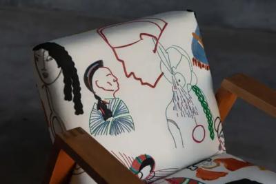  La Maison Pierre Frey Dutch Modernist Chairs in Pierre Frey Fabric 1960s