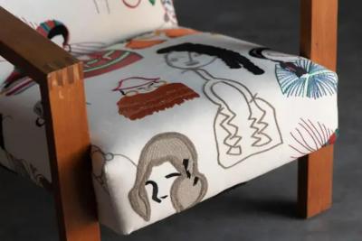  La Maison Pierre Frey Dutch Modernist Chairs in Pierre Frey Fabric 1960s