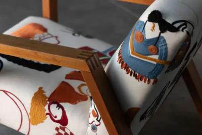  La Maison Pierre Frey Dutch Modernist Chairs in Pierre Frey Fabric 1960s