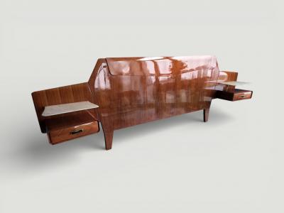  La Permanente Mobili Cant Italian Midcentury Bed Frame attributed to La Permanente Mobili 1950s