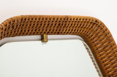  La Permanente Mobili Cant Italian Rattan and Brass Hexagon Shaped Mirror by Cantu 1950s