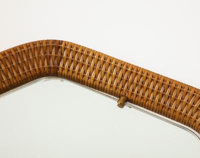  La Permanente Mobili Cant Italian Rattan and Brass Hexagon Shaped Mirror by Cantu 1950s