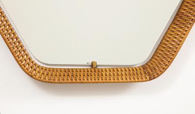  La Permanente Mobili Cant Italian Rattan and Brass Hexagon Shaped Mirror by Cantu 1950s