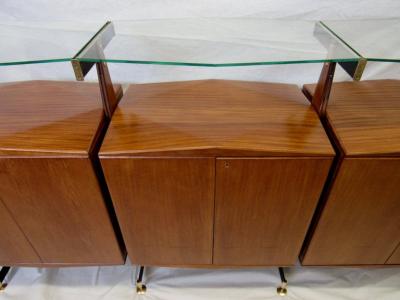  La Permanente Mobili Cant Midcentury Italian Teak and Bronze Four Cabinet Sideboard Suspended Glass 1960