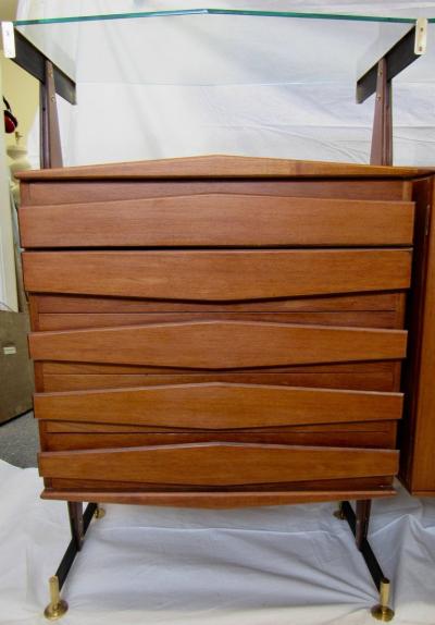  La Permanente Mobili Cant Midcentury Italian Teak and Bronze Four Cabinet Sideboard Suspended Glass 1960