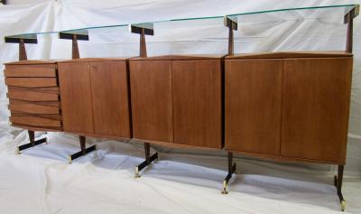  La Permanente Mobili Cant Midcentury Italian Teak and Bronze Four Cabinet Sideboard Suspended Glass 1960