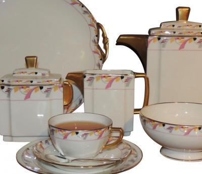  La Vielle Abbaye Art Deco Limoges Tea Coffee Dessert Set Service for 16